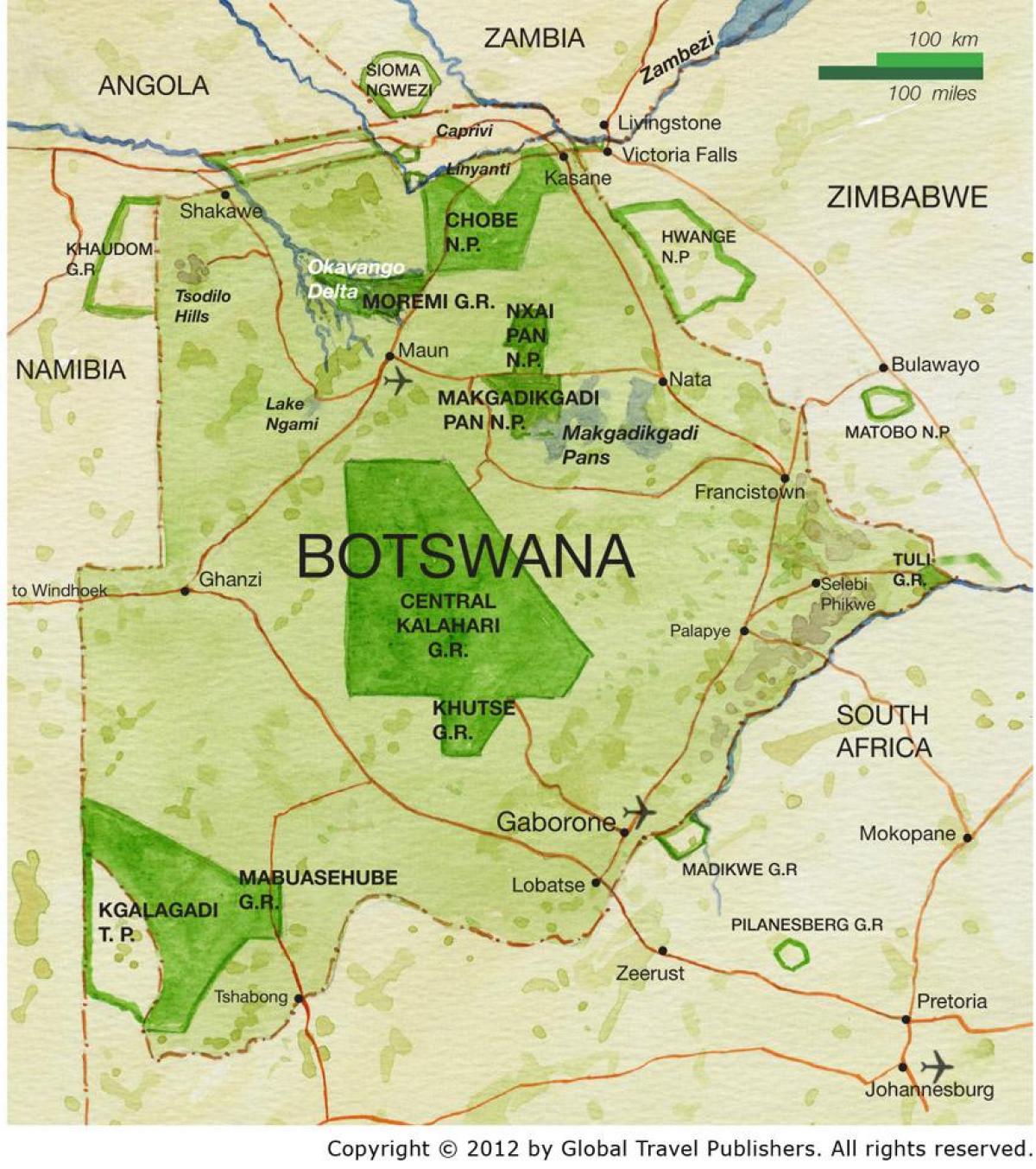 zemljevid Bocvana igra rezerve
