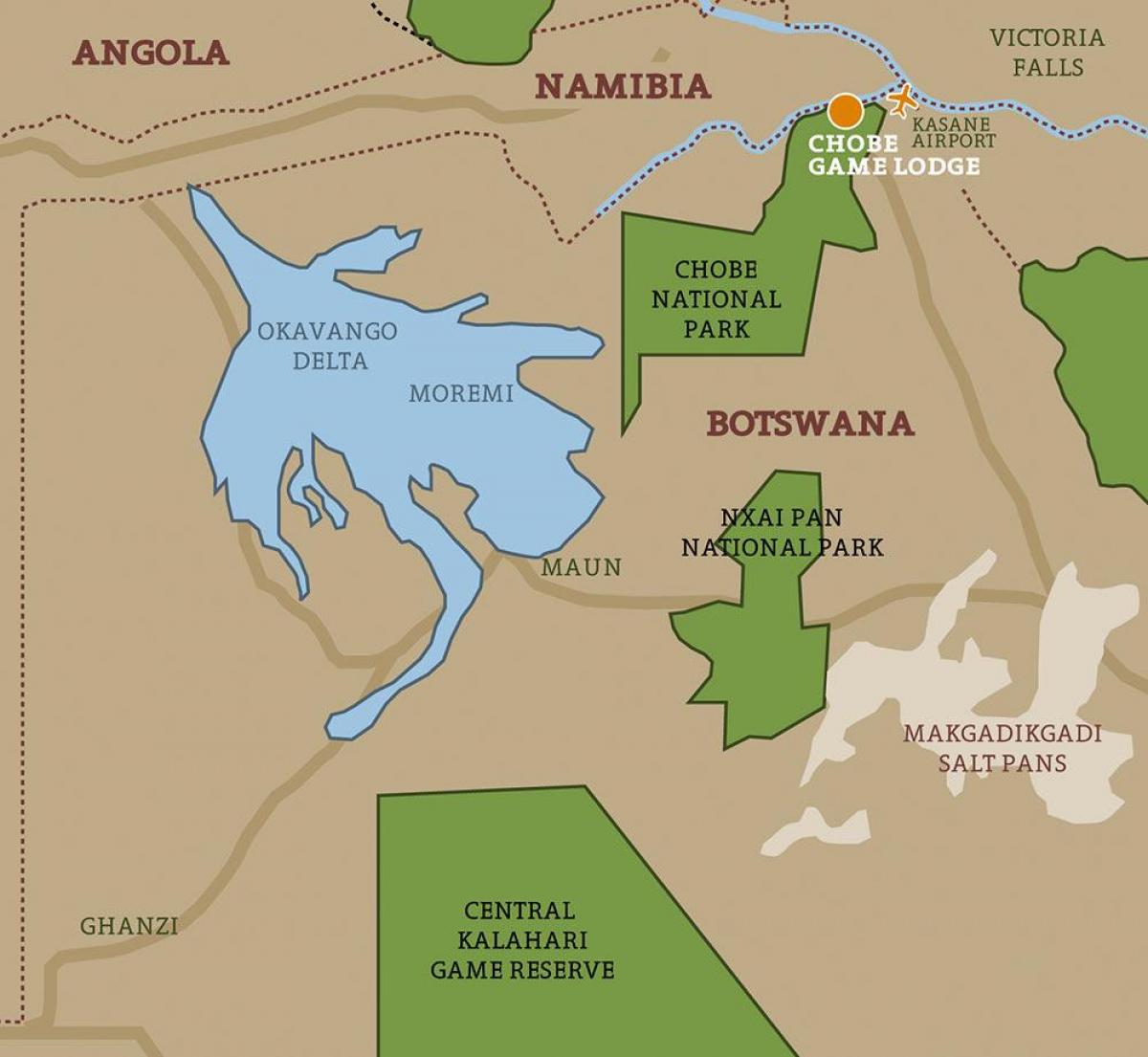 zemljevid Bocvana zemljevid nacionalnih parkov