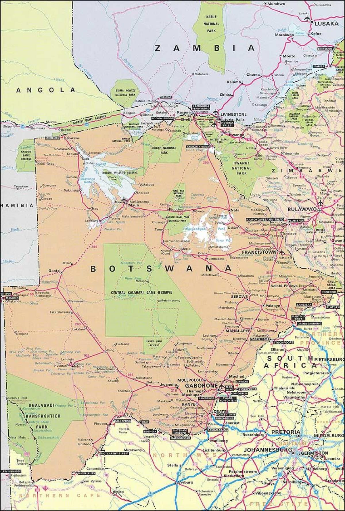 zemljevid Bocvana zemljevid z razdalje